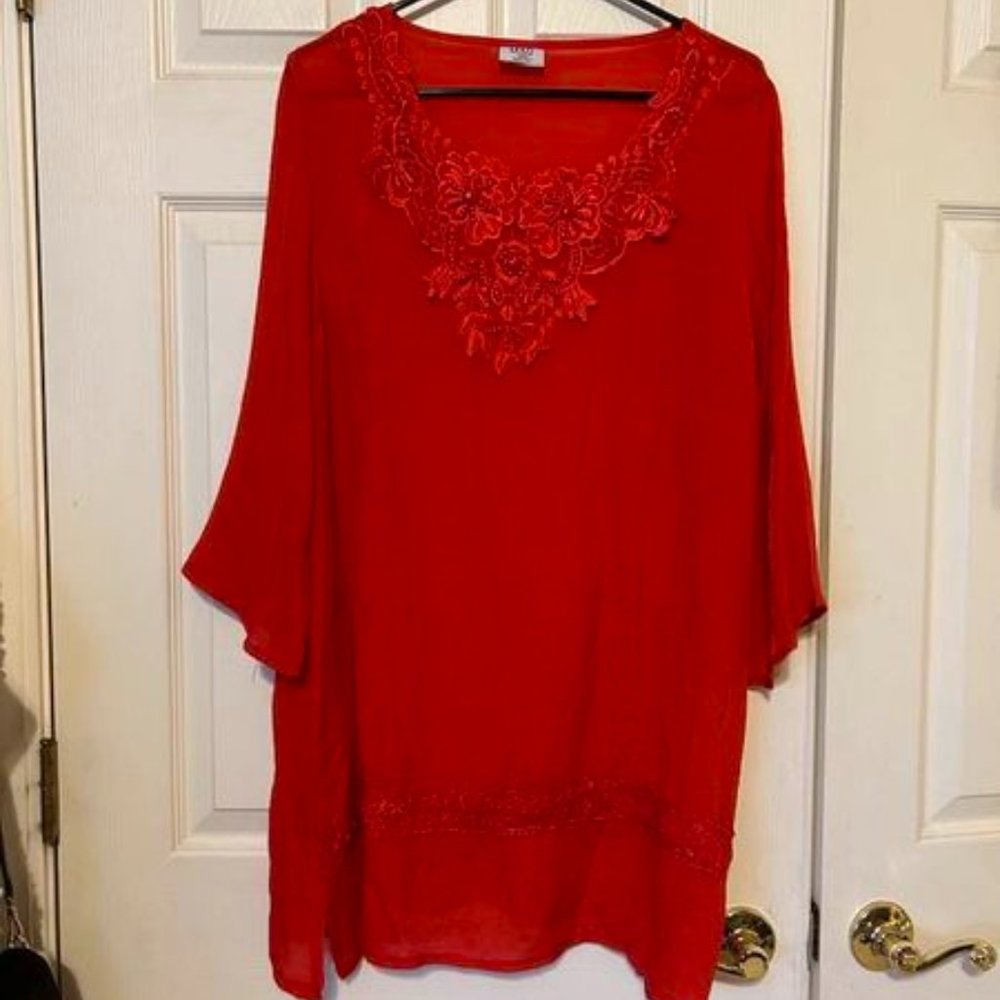 Women's Beaded Red Top, Size L